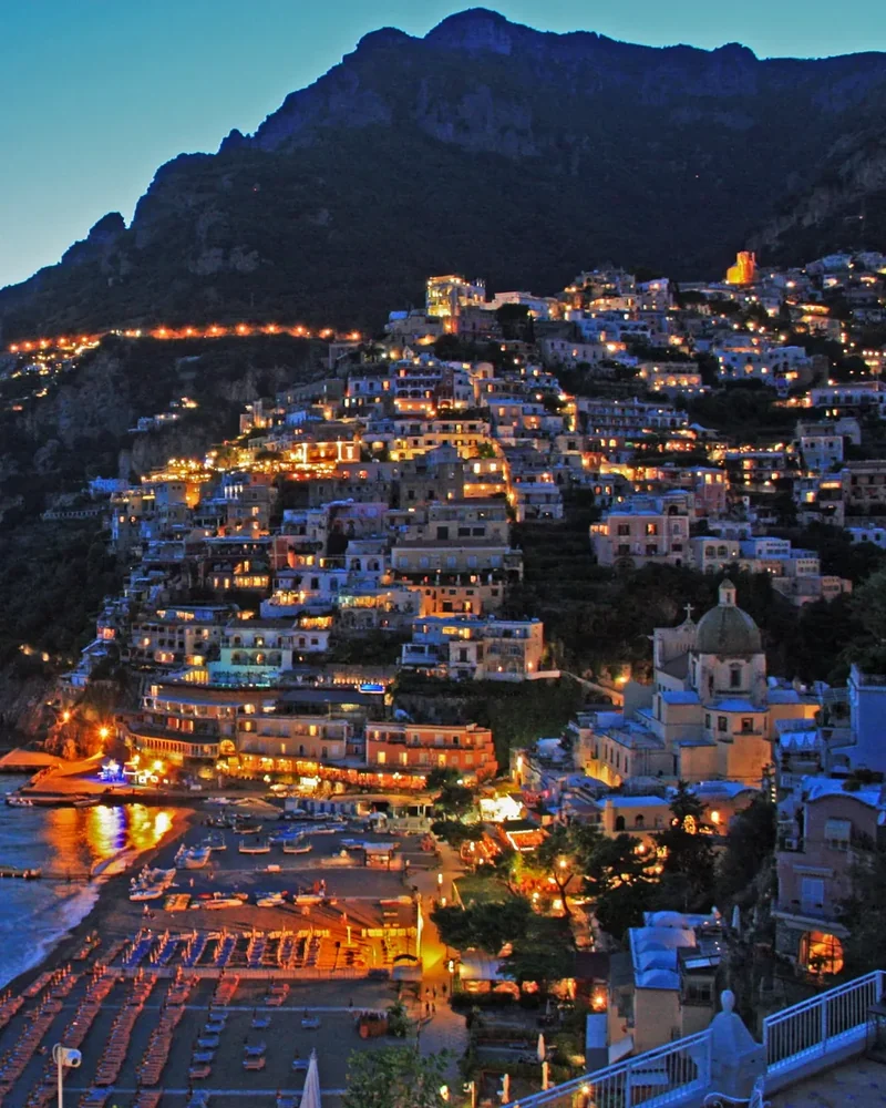 Positano glowing in the last golden light of the evening